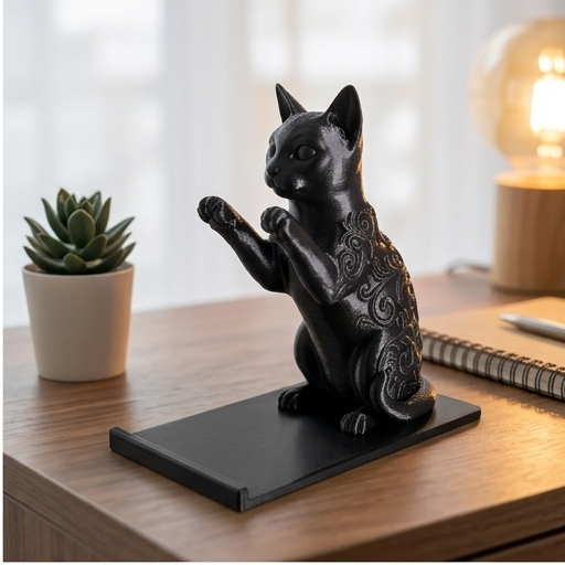 猫（シャム猫）のスマホスタンド 卓上 シルクブラック | iichi 日々の