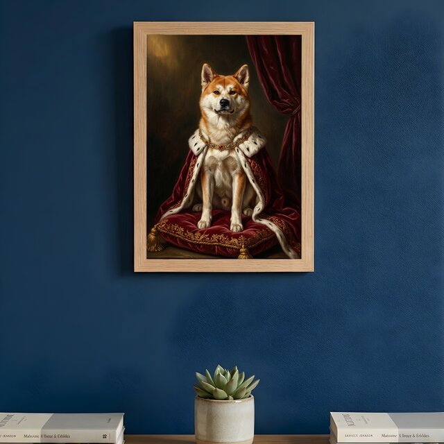 犬（秋田犬）のルネサンス風肖像画 油絵風アートA4額装インテリア