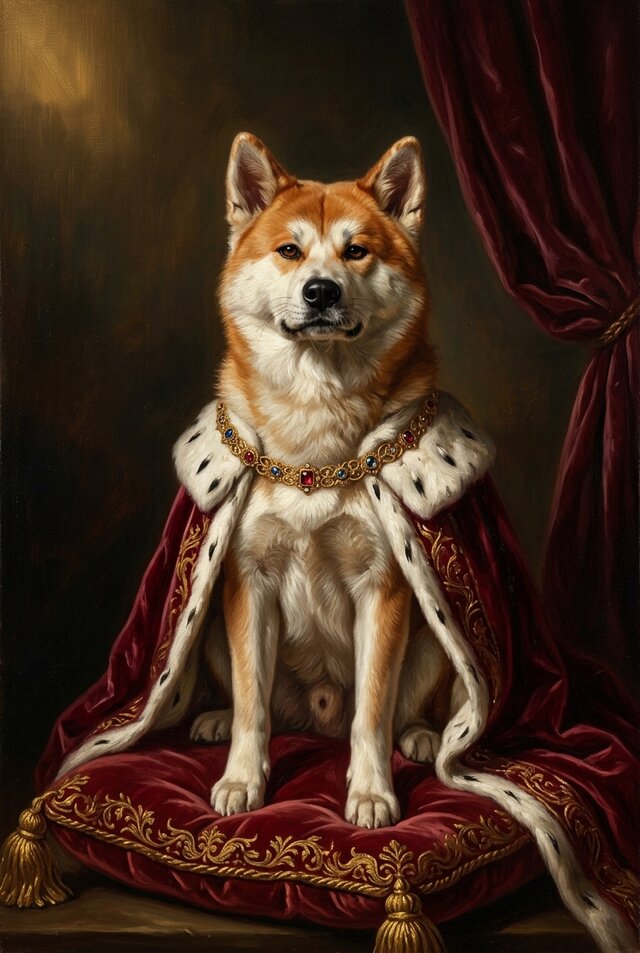 犬（秋田犬）のルネサンス風肖像画 油絵風アートA4額装インテリア