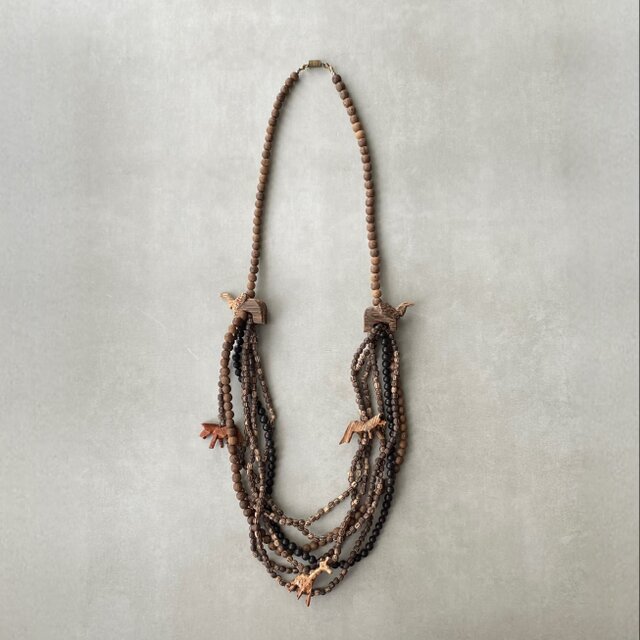 Vintage 70s-80s USA retro safari wood beads long necklace | iichi