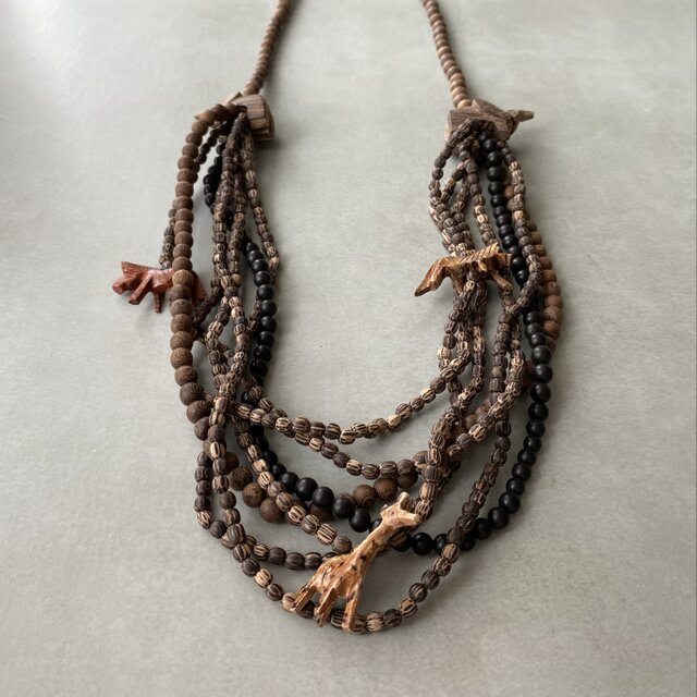 Vintage 70s-80s USA retro safari wood beads long necklace | iichi