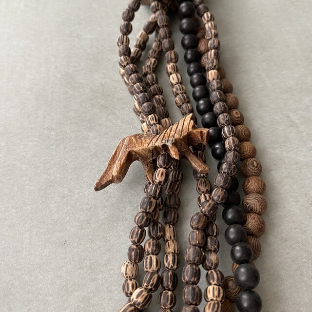 Vintage 70s-80s USA retro safari wood beads long necklace | iichi
