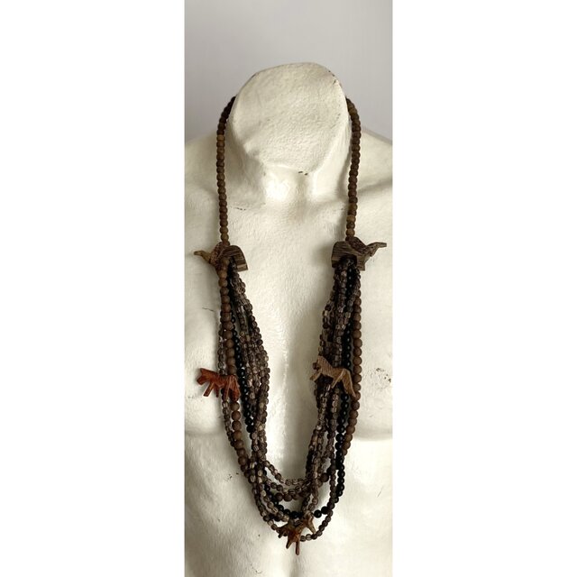Vintage 70s-80s USA retro safari wood beads long necklace | iichi