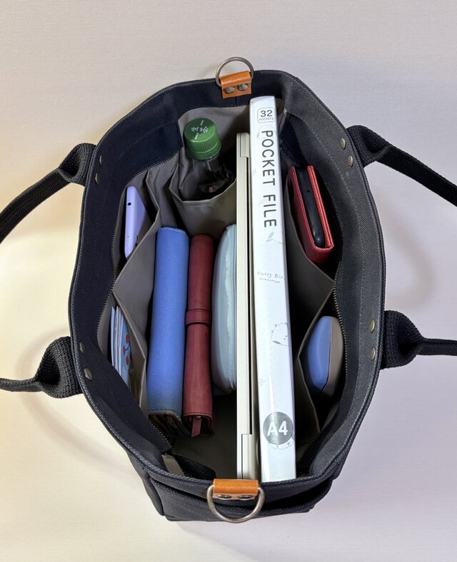 A4対応・8ポケット】荷物が迷子にならない 8号帆布トートバッグ