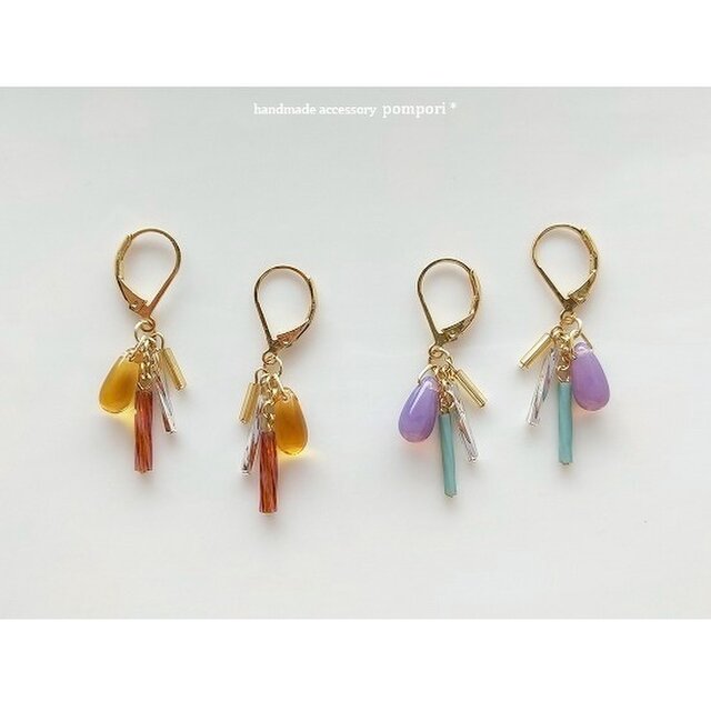 ドロップとツイストのピアス（ミルキーラベンダー） | iichi 日々の