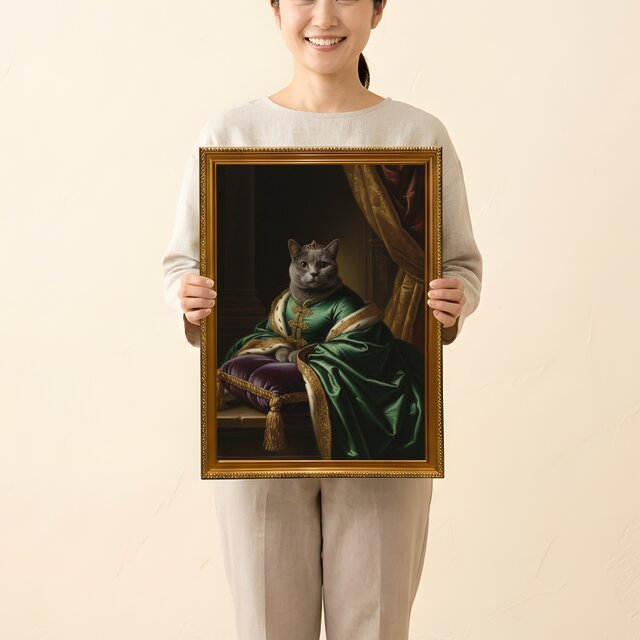 猫（ブリティッシュショートヘア）のルネサンス風肖像画 A3額装