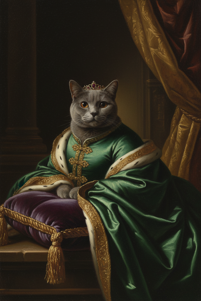 猫（ブリティッシュショートヘア）のルネサンス風肖像画 A3額装