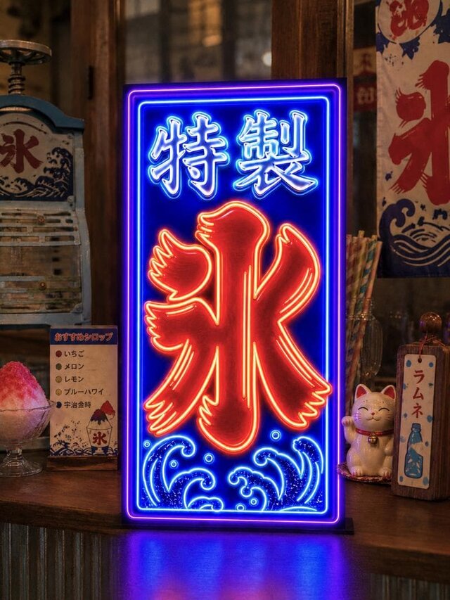 オーダー無料】特製 氷 かき氷 アイスクリーム ソフトクリーム ネオン