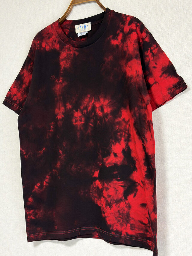 タイダイ Tシャツ Mサイズ ブラック×レッド ムラ染め Hippies Dye HD26
