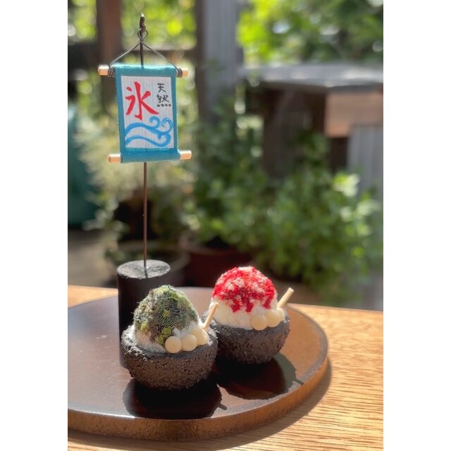 夏飾り【ミニかき氷 1杯】正絹 置物 コンパクト ミニチュア ちりめん
