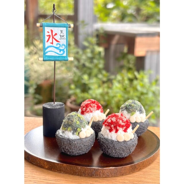 夏飾り【ミニかき氷 1杯】正絹 置物 コンパクト ミニチュア ちりめん