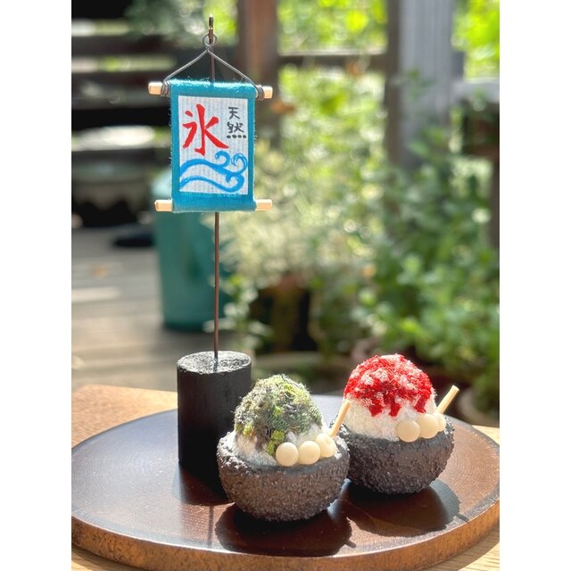 夏飾り【ミニかき氷 1杯】正絹 置物 コンパクト ミニチュア ちりめん