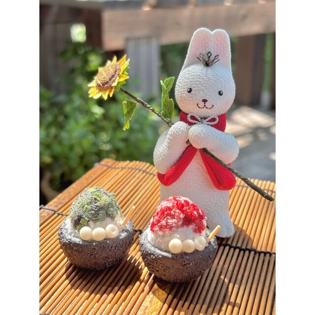 夏飾り【ミニかき氷 1杯】正絹 置物 コンパクト ミニチュア ちりめん