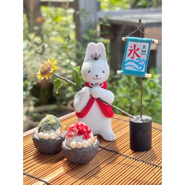 夏飾り【ミニかき氷 1杯】正絹 置物 コンパクト ミニチュア ちりめん