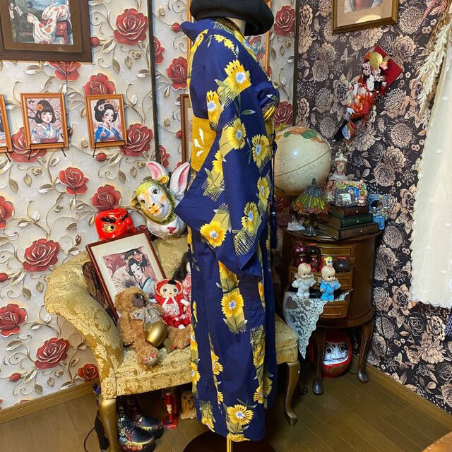 浴衣リメイク ロング ワンピース ドレス 帯サッシュベルト付 和洋折衷
