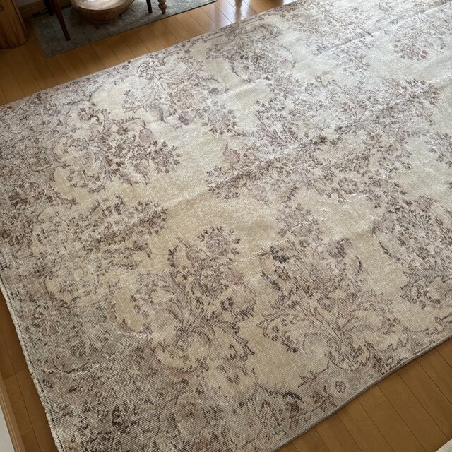 超大判173×272 アイボリー×淡いピンク メダリオン トルコヴィンテージ