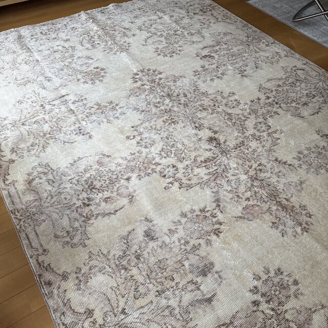 超大判173×272 アイボリー×淡いピンク メダリオン トルコヴィンテージ