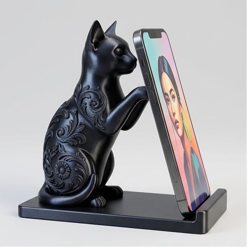 猫（トンキニーズ）のスマホスタンド 卓上 シルクブラック | iichi