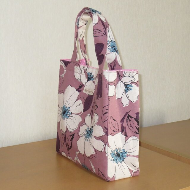 ミニスクエアトートバッグ☆花柄（濃ピンク） | iichi 日々の暮らしを