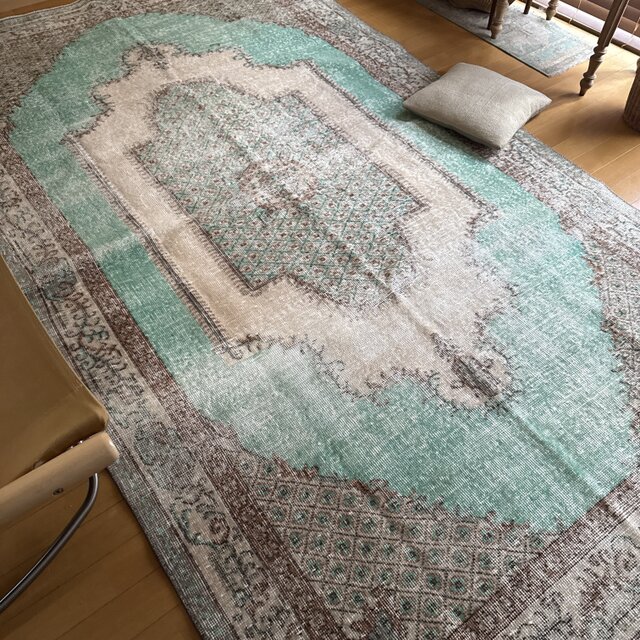 トルコヴィンテージラグ　シノワズリラグ　202×114 ミントグリーン　ブルー 超大判154×274ミントグリーン×ブラウン トルコヴィンテージラグ