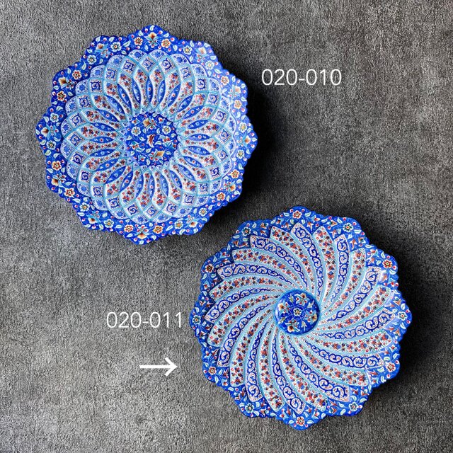 ペルシャのエナメル皿（ミーナーカーリー）飾り皿 Φ20cm 壁飾り