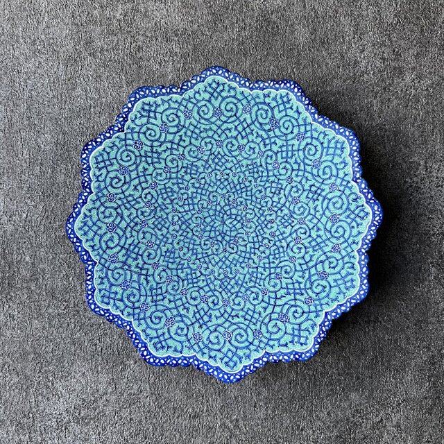 ペルシャのエナメル皿（ミーナーカーリー）飾り皿 Φ20cm 壁飾り