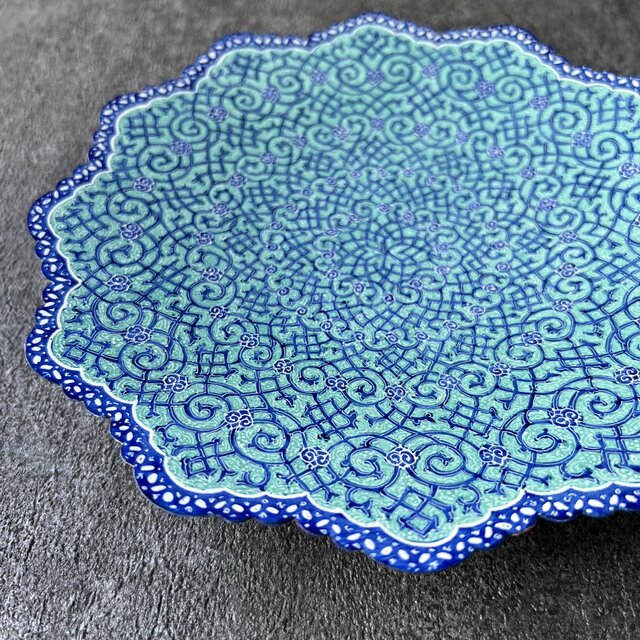 ペルシャのエナメル皿（ミーナーカーリー）飾り皿 Φ20cm 壁飾り