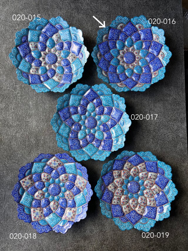 ペルシャのエナメル皿（ミーナーカーリー）飾り皿 Φ20cm 壁飾り