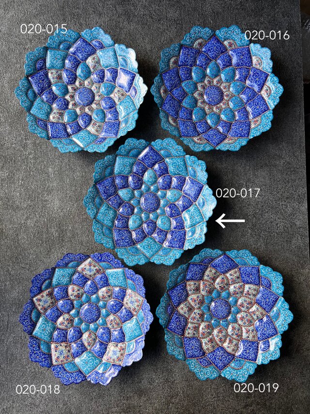 ペルシャのエナメル皿（ミーナーカーリー）飾り皿 Φ20cm 壁飾り