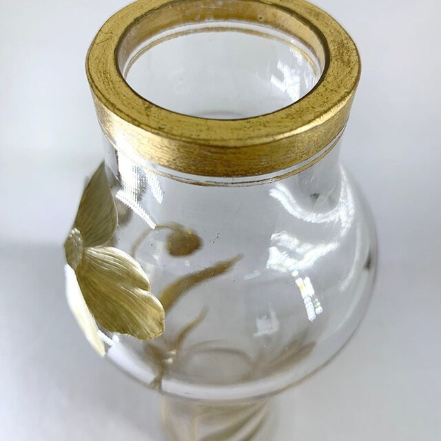 フラワーベース 花瓶 アンティークガラスウェア アールヌーヴォー 金彩