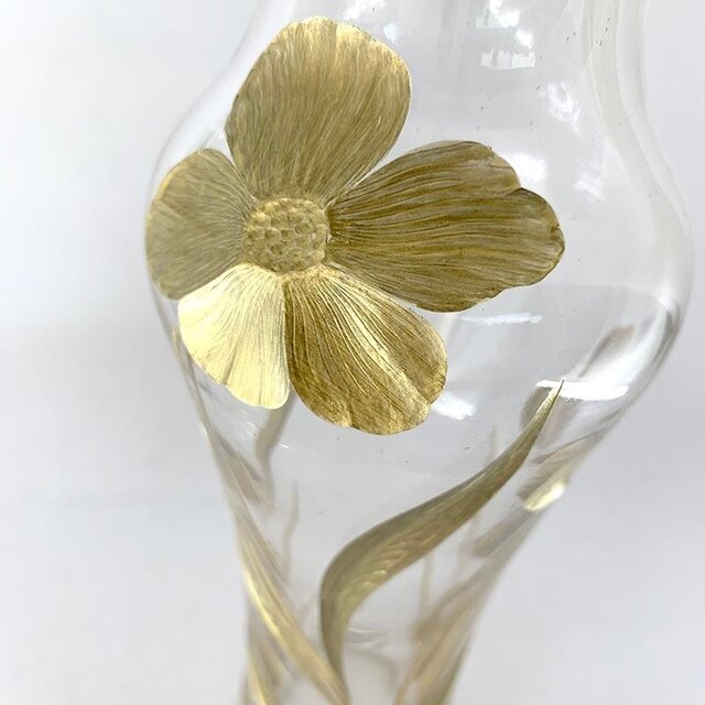 フラワーベース 花瓶 アンティークガラスウェア アールヌーヴォー 金彩