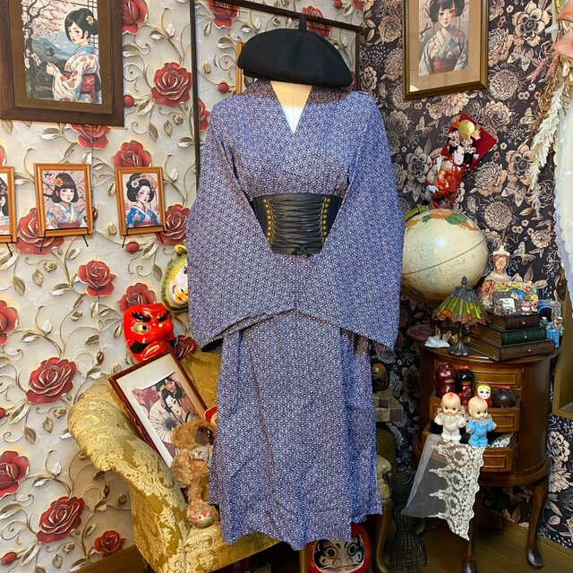 浴衣リメイク ワンピース ドレス ユニセックス 綿100％ 和洋折衷