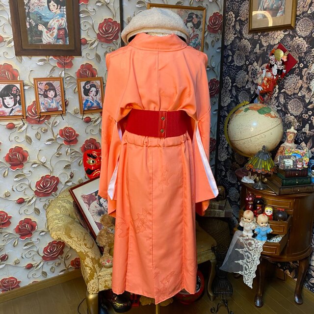 色無地 着物リメイク ワンピース ドレス 洗える化繊 和洋折衷 華やかな