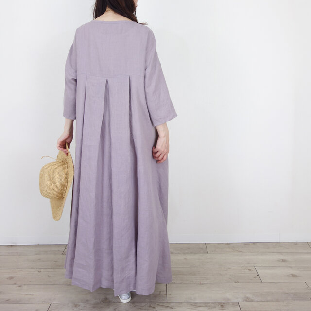 予約販売] 薄藤リネン ドロップサーキュラーマキシワンピース ― バック