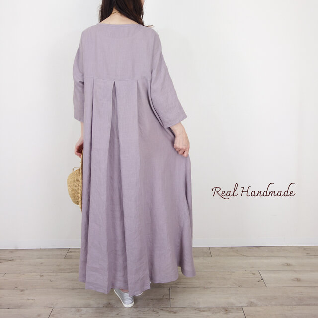 予約販売] 薄藤リネン ドロップサーキュラーマキシワンピース ― バック