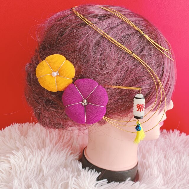 みき様order髪飾り 和玉☆梅の花☆菊の花☆3点セット☆お祭り髪飾り☆水引髪飾り☆七五三