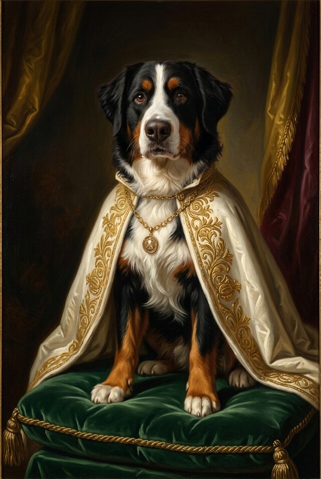 犬（バーニーズマウンテンドッグ）のルネサンス風肖像画 A3額装