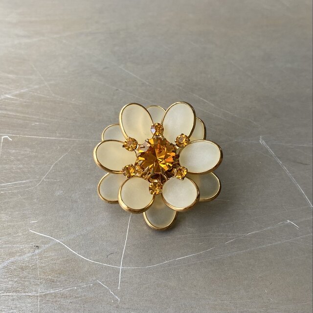 Vintage 60s USA retro frosted glass flower crystal bijou brooch Vintage 60s USA retro frosted glass flower crystal bijou brooch