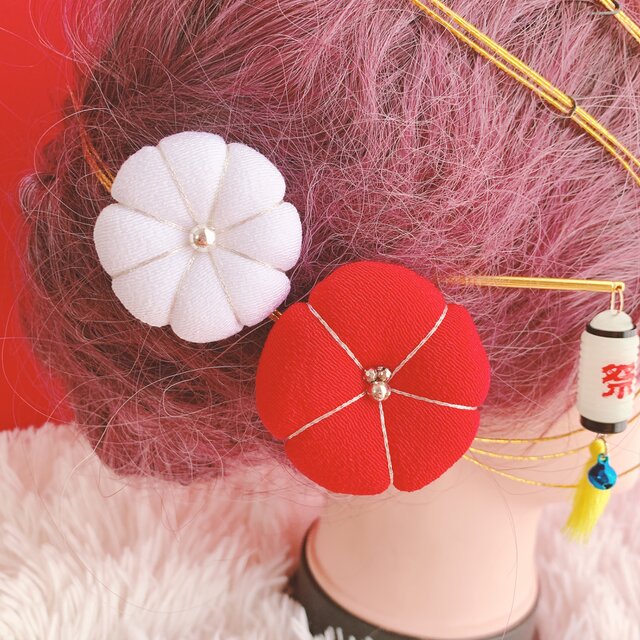 和玉☆梅の花☆菊の花☆3点セット☆お祭り髪飾り☆水引髪飾り☆七五三