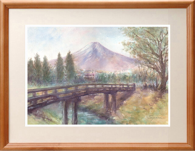 水彩画原画 忍野村からの富士山 ＃735 | iichi 日々の暮らしを心地よく