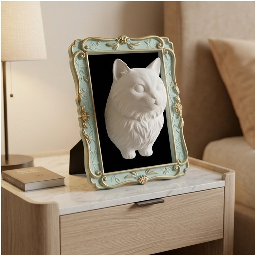 猫（マンチカン）の壁掛けレリーフ 3Dプリント 白PLA インテリア