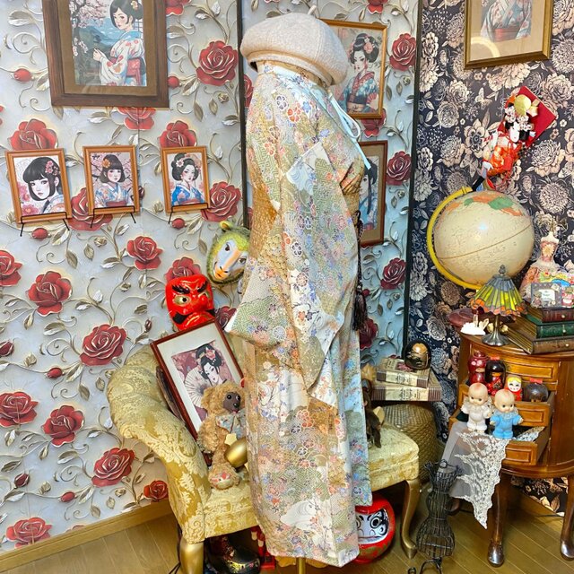 着物リメイク ワンピース ドレス 和洋折衷 洗える 化繊 名古屋帯 四季