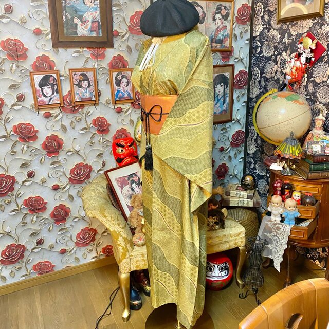 着物リメイク ワンピース ロング ドレス 和洋折衷 洗える 化繊 名古屋