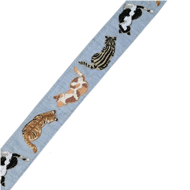 インド刺繍リボン50cm切り売り 猫の後ろ姿 3cm幅 ペールブルー