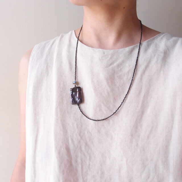 Big Square Pearl Necklace／スクエアパール ワンポイントネックレス