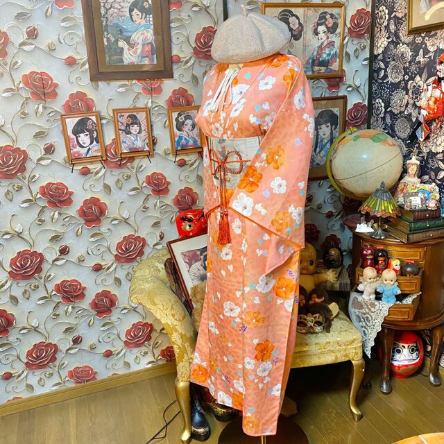 着物リメイク ワンピース ロング ドレス 和洋折衷 洗える 化繊 名古屋