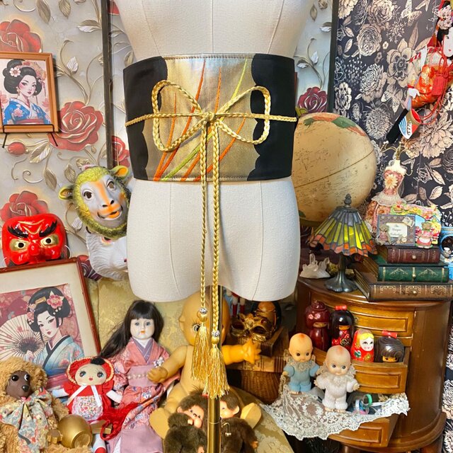 名古屋帯 リメイク サッシュベルト 飾り帯 和洋折衷 L〜LL対応 シック