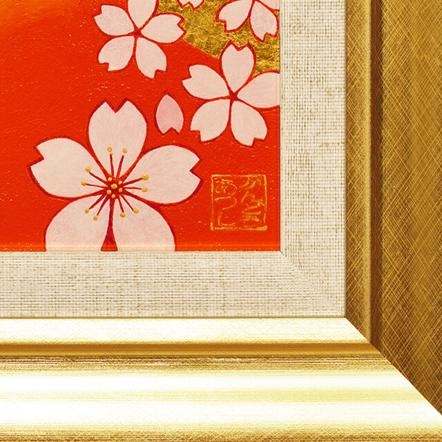 ◎『桜と赤富士』○がんどうあつし和洋絵画油絵原画○24K純金箔使用