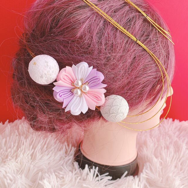 良品質 本珊瑚 玉 緒締玉 髪飾 和玉☆パールお花☆3点セット☆お祭り髪飾り☆水引髪飾り☆七五三
