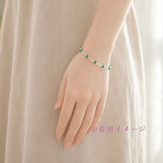 約17cm 一連 クリソプレーズ/緑玉髄 クォーツ/白水晶 天然石